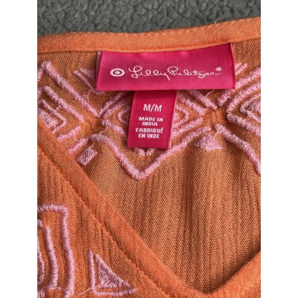Lilly Pulitzer Target Cover Up Womens M Peach Embroidered Geometric Beach Tunic - Picture 3 of 12